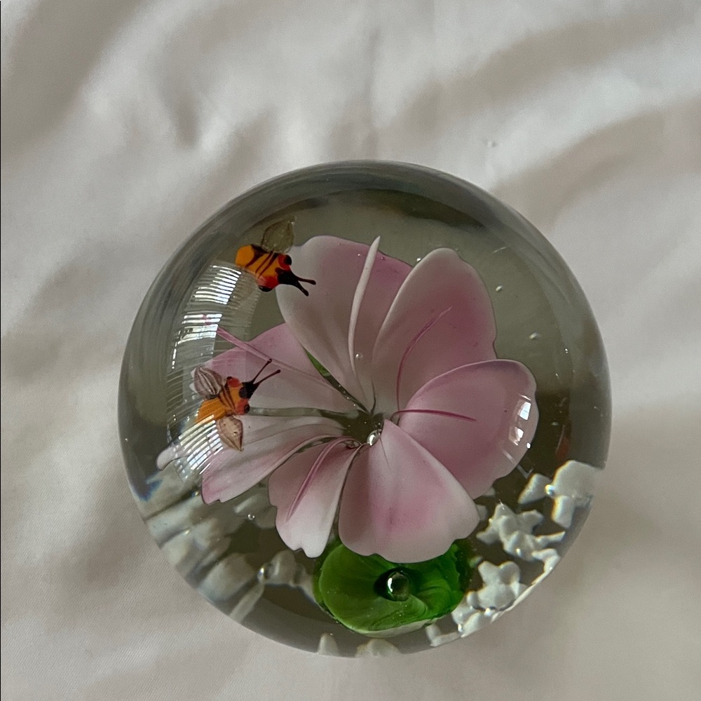 Pink Floral Glass Paperweight